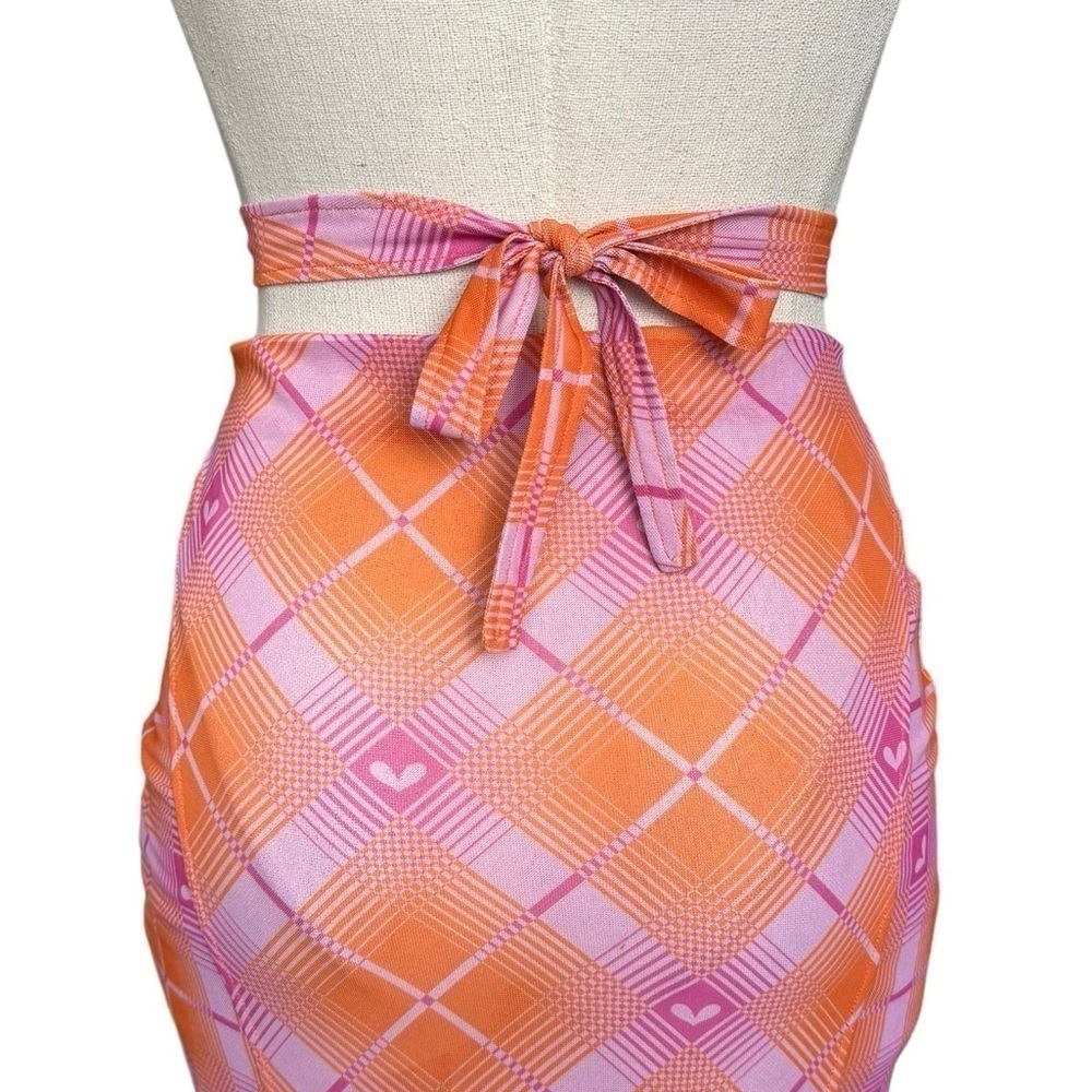 Sultry Virgin Check Midi Skirt - Orange XS - Picture 9 of 10